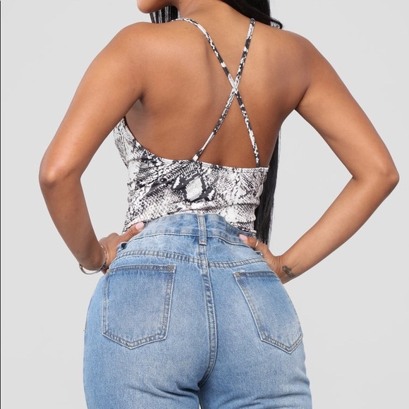 FashionNova Snakeskin Cowl Neck Bodysuit - Picture 2 of 2